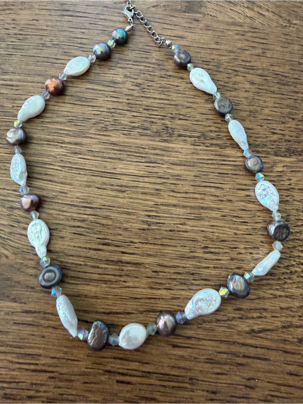Pearl and Iridescent Bead Necklace - White and Brown